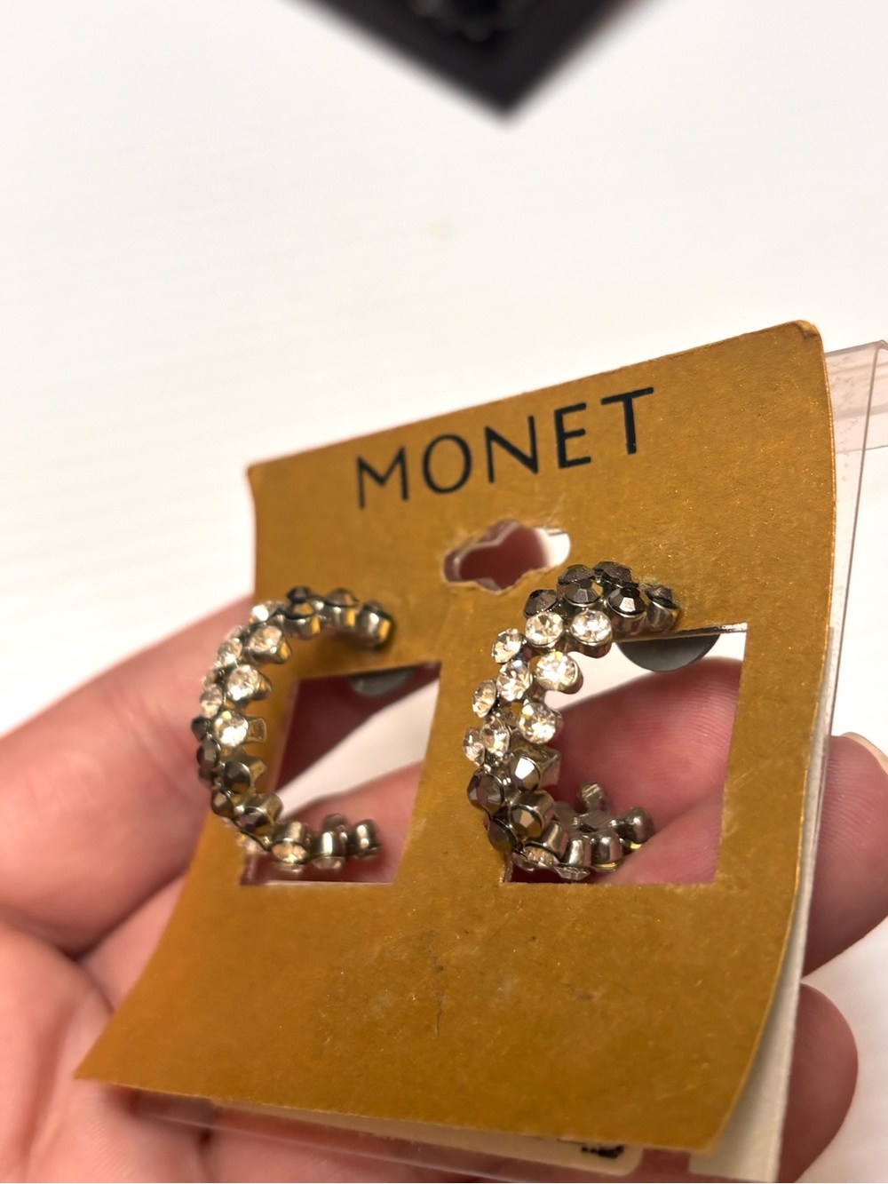 New Monet Gold and Clear Crystal C‑Hoop Earrings